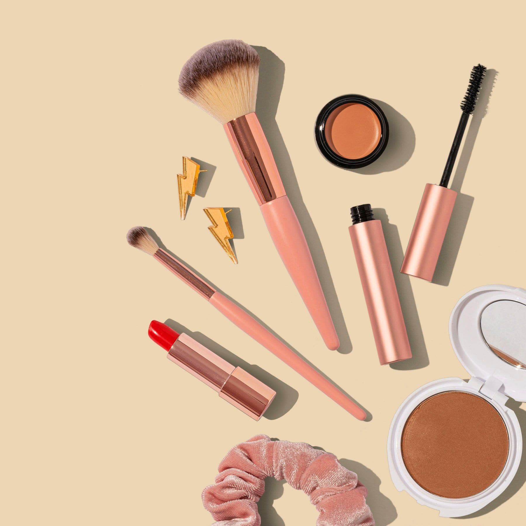 Cosmetics arranged as a beauty product listing