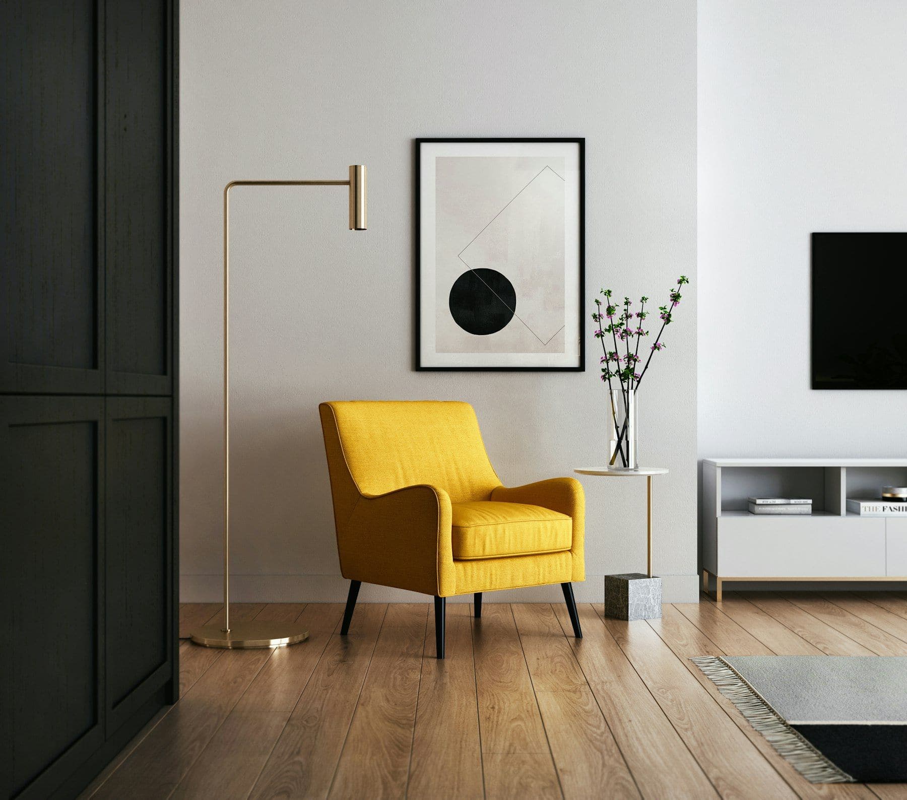 Armchair styled in a room set for a furniture catalogue
