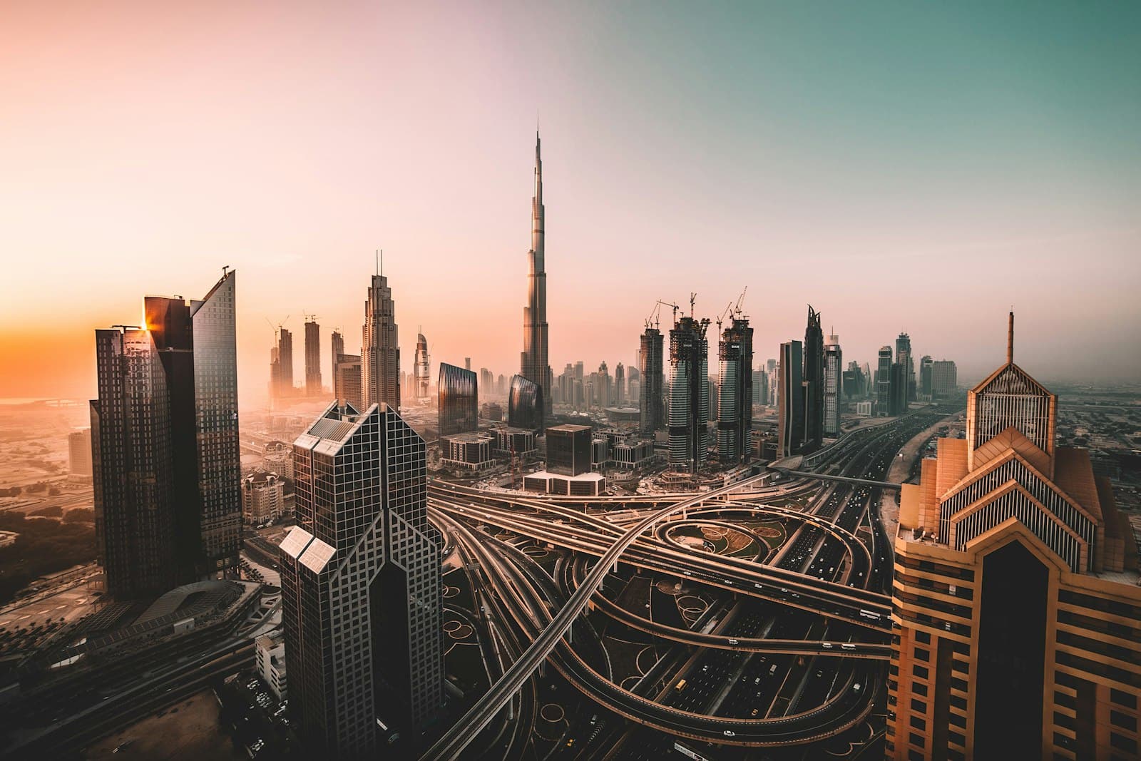 Dubai business district at dusk