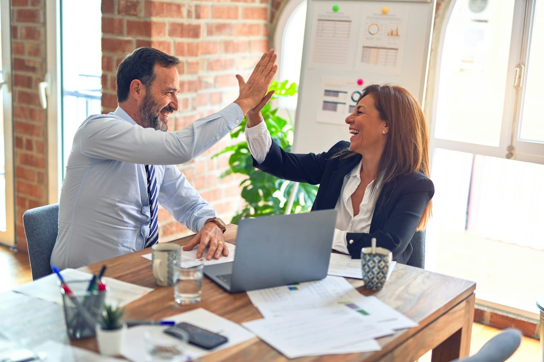 Finance team working through results in an office