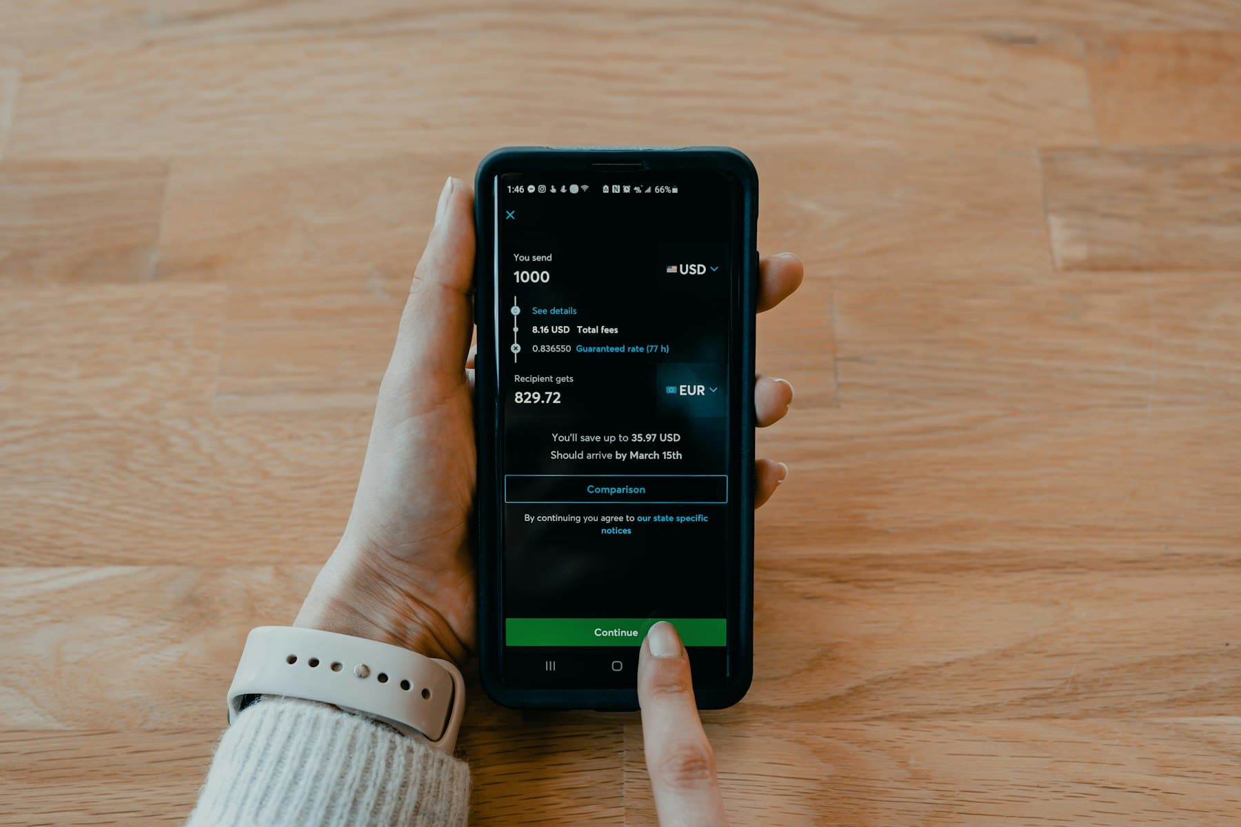 Mobile banking application open on a smartphone