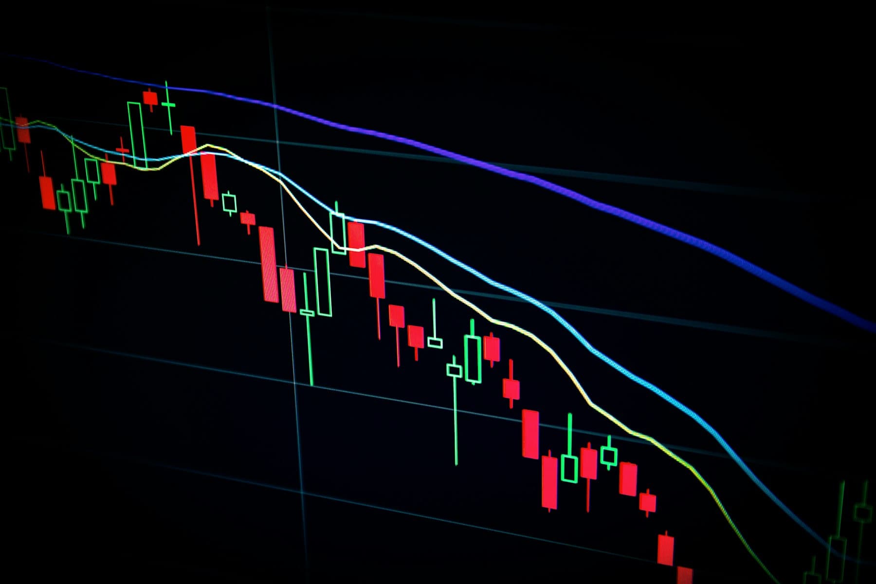 Investment platform showing market performance on screen