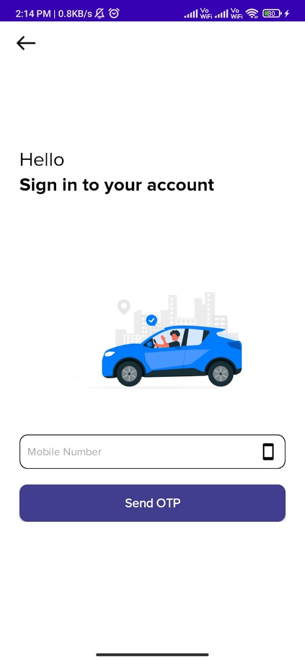 Toll Care Assistant sign-in screen, with mobile number entry and OTP verification