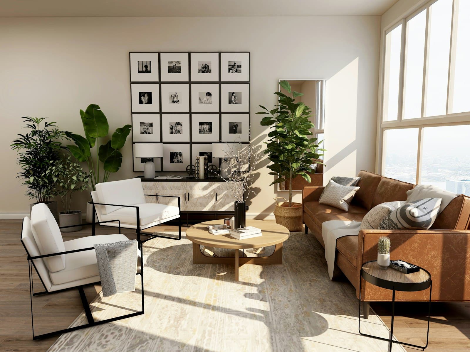 Furnished living room in a modern residential unit